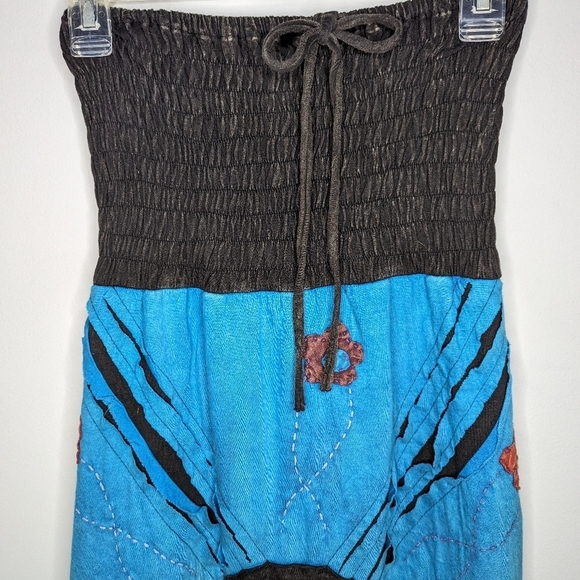 Y2K Floral Indian 100% Hippie Strapless Smocked Embroidered Textured Medium - Picture 4 of 7